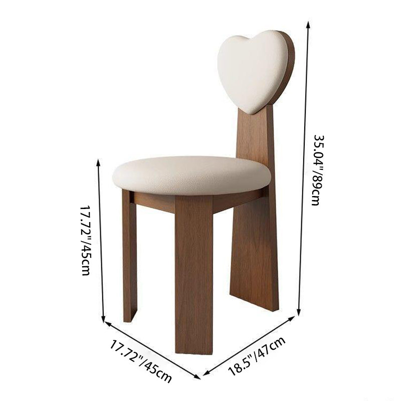Contemporary Nordic Heart-Shaped Solid Wood Microfiber Leather Dining Chair Backrest Armless For Dining Room & Kitchen