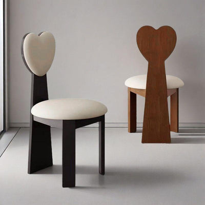 Contemporary Nordic Heart-Shaped Solid Wood Microfiber Leather Dining Chair Backrest Armless For Dining Room & Kitchen