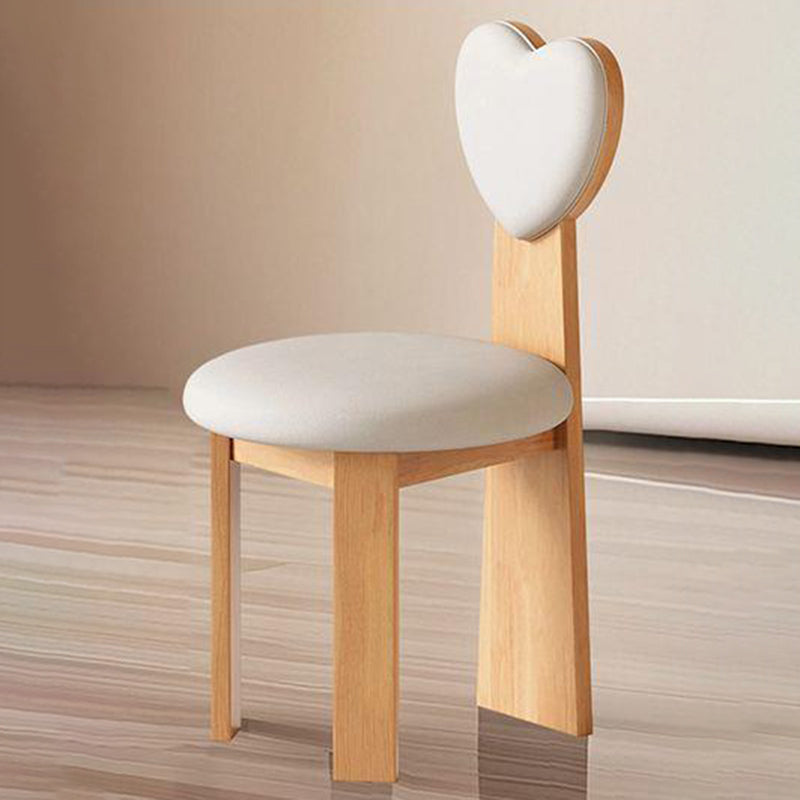 Contemporary Nordic Heart-Shaped Solid Wood Microfiber Leather Dining Chair Backrest Armless For Dining Room & Kitchen