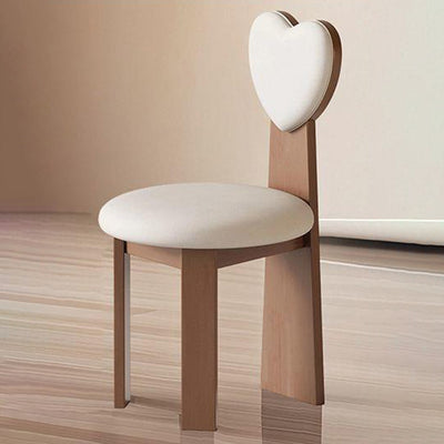 Contemporary Nordic Heart-Shaped Solid Wood Microfiber Leather Dining Chair Backrest Armless For Dining Room & Kitchen