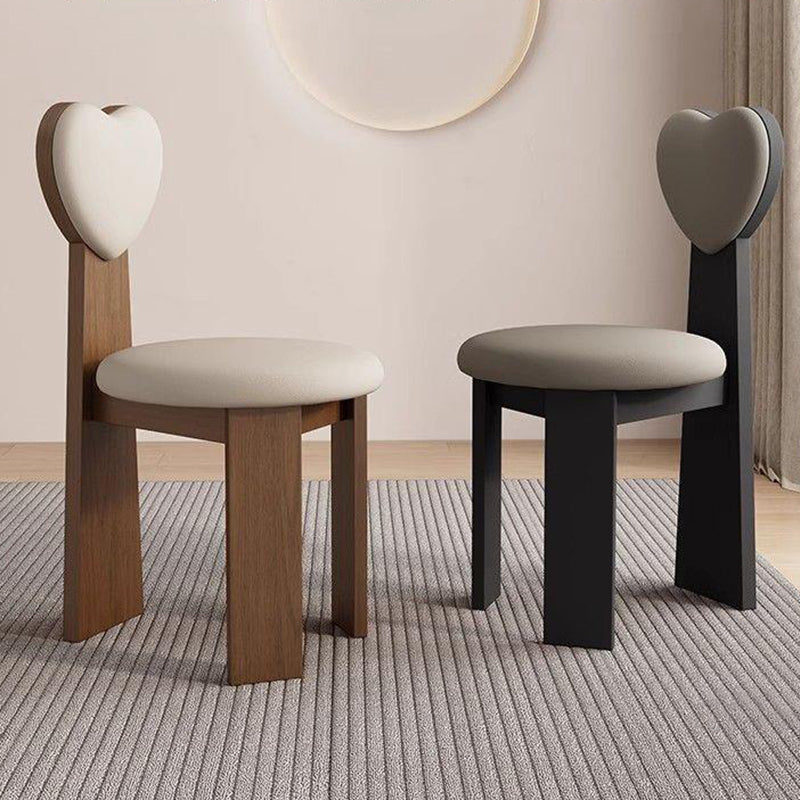 Contemporary Nordic Heart-Shaped Solid Wood Microfiber Leather Dining Chair Backrest Armless For Dining Room & Kitchen