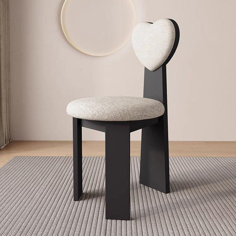 Contemporary Nordic Heart-Shaped Solid Wood Microfiber Leather Dining Chair Backrest Armless For Dining Room & Kitchen