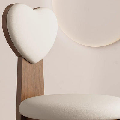 Contemporary Nordic Heart-Shaped Solid Wood Microfiber Leather Dining Chair Backrest Armless For Dining Room & Kitchen