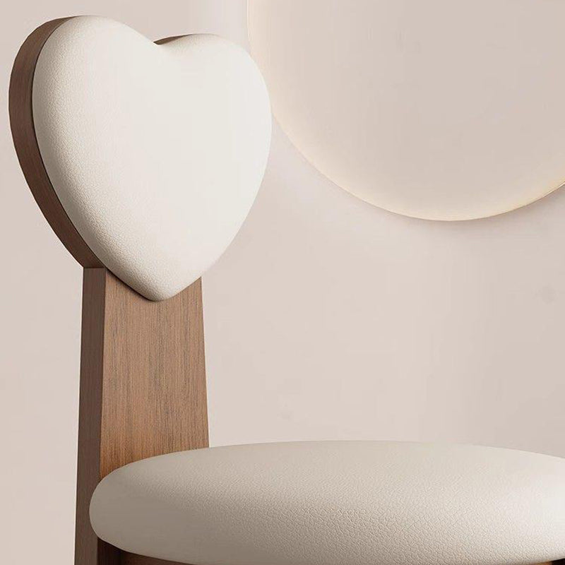 Contemporary Nordic Heart-Shaped Solid Wood Microfiber Leather Dining Chair Backrest Armless For Dining Room & Kitchen