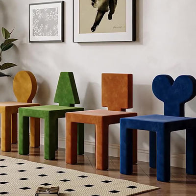 Contemporary Nordic Rectangular Brushed Velvet Solid Wood Dining Chair Backrest Armless For Dining Room & Kitchen