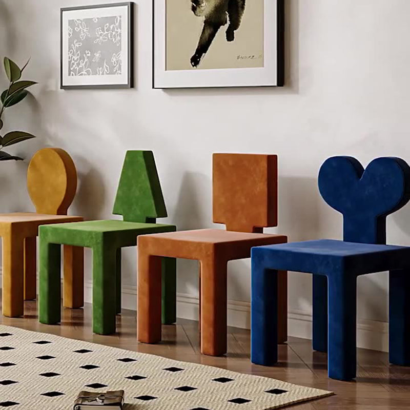 Contemporary Nordic Rectangular Brushed Velvet Solid Wood Dining Chair Backrest Armless For Dining Room & Kitchen