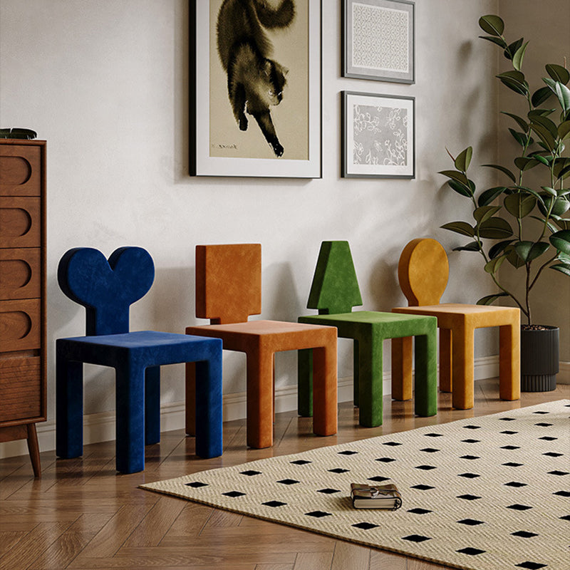 Contemporary Nordic Rectangular Brushed Velvet Solid Wood Dining Chair Backrest Armless For Dining Room & Kitchen