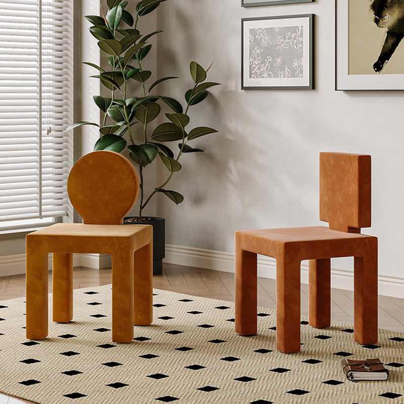 Contemporary Nordic Rectangular Brushed Velvet Solid Wood Dining Chair Backrest Armless For Dining Room & Kitchen