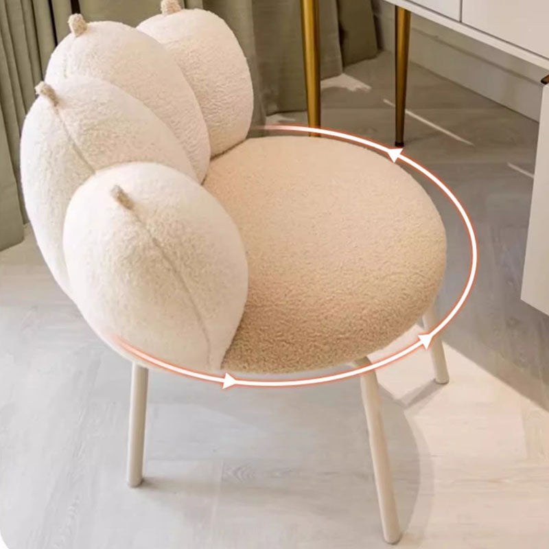 Modern Minimalist Cat-Claw-Shaped Lambswool Carbon Steel Vanity Stool Backrest Armless For Bedroom
