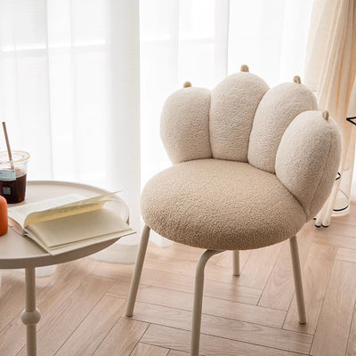 Modern Minimalist Cat-Claw-Shaped Lambswool Carbon Steel Vanity Stool Backrest Armless For Bedroom