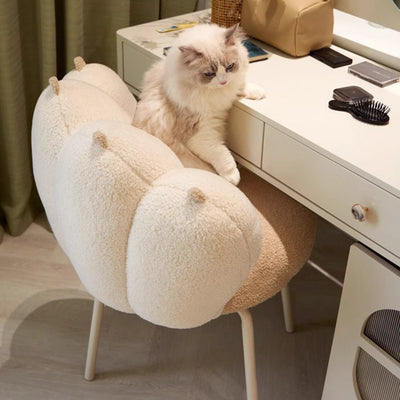Modern Minimalist Cat-Claw-Shaped Lambswool Carbon Steel Vanity Stool Backrest Armless For Bedroom