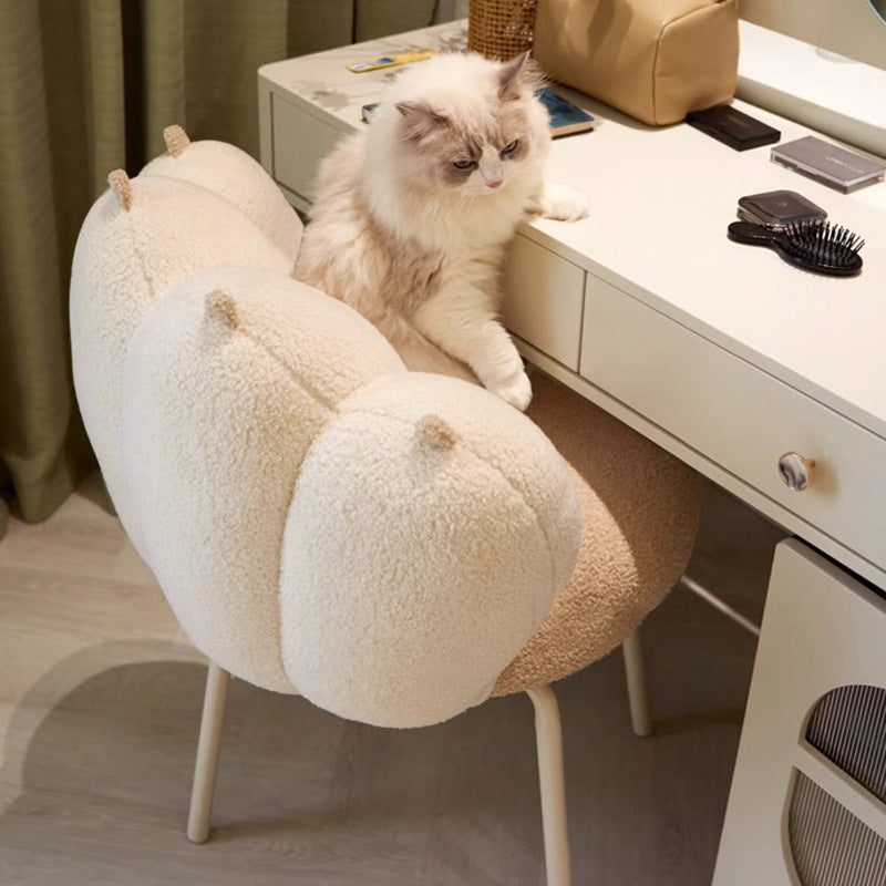 Modern Minimalist Cat-Claw-Shaped Lambswool Carbon Steel Vanity Stool Backrest Armless For Bedroom