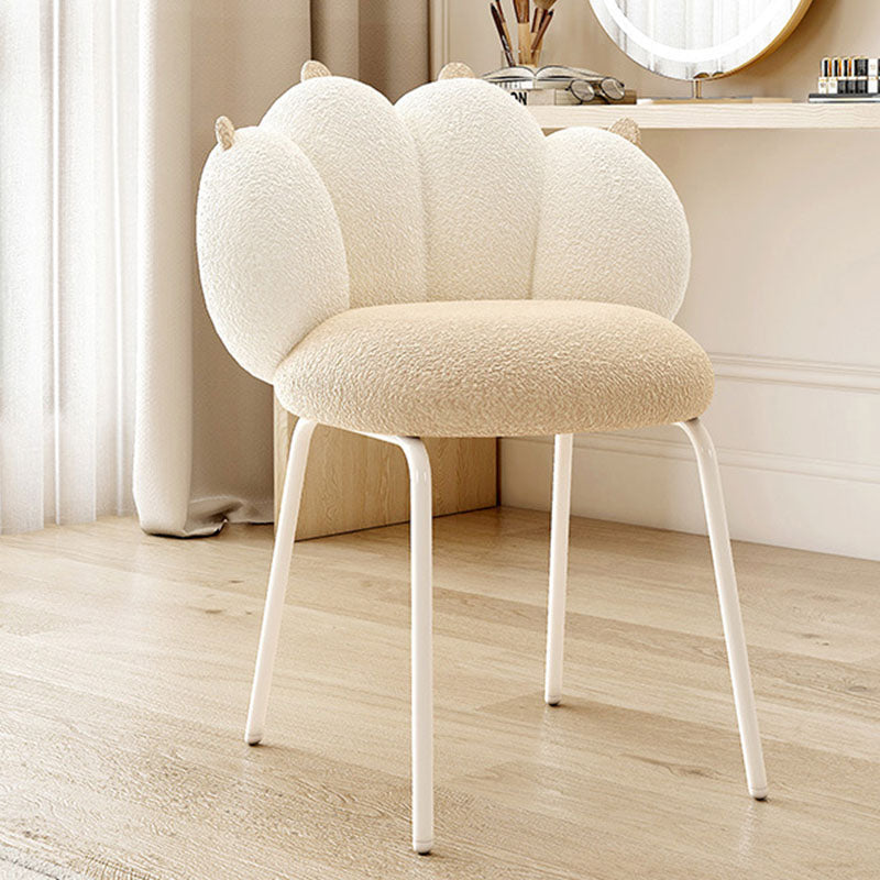 Modern Minimalist Cat-Claw-Shaped Lambswool Carbon Steel Vanity Stool Backrest Armless For Bedroom
