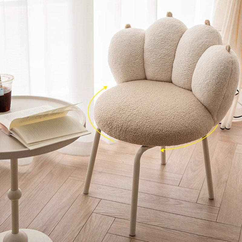 Modern Minimalist Cat-Claw-Shaped Lambswool Carbon Steel Vanity Stool Backrest Armless For Bedroom