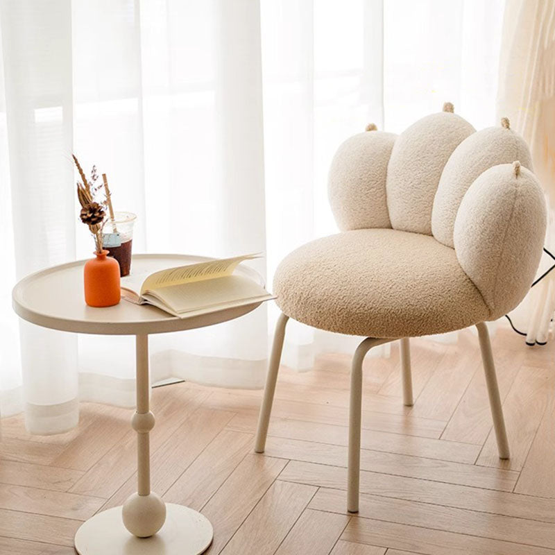 Modern Minimalist Cat-Claw-Shaped Lambswool Carbon Steel Vanity Stool Backrest Armless For Bedroom