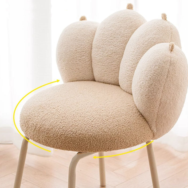 Modern Minimalist Cat-Claw-Shaped Lambswool Carbon Steel Vanity Stool Backrest Armless For Bedroom