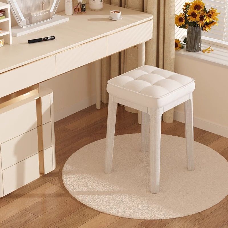 Taburete de tocador sin respaldo ni brazos de cuero de microfibra rectangular minimalista moderno para dormitorio 