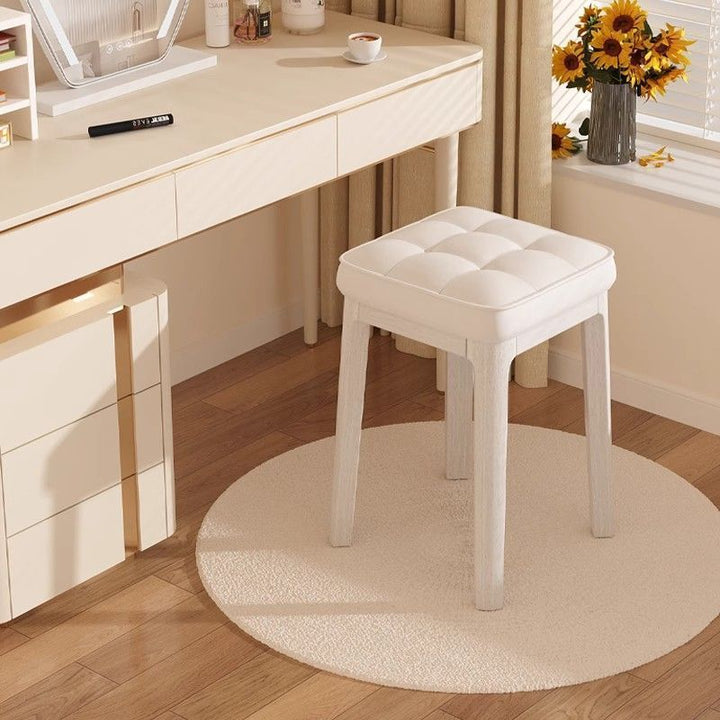 Taburete de tocador sin respaldo ni brazos de cuero de microfibra rectangular minimalista moderno para dormitorio 