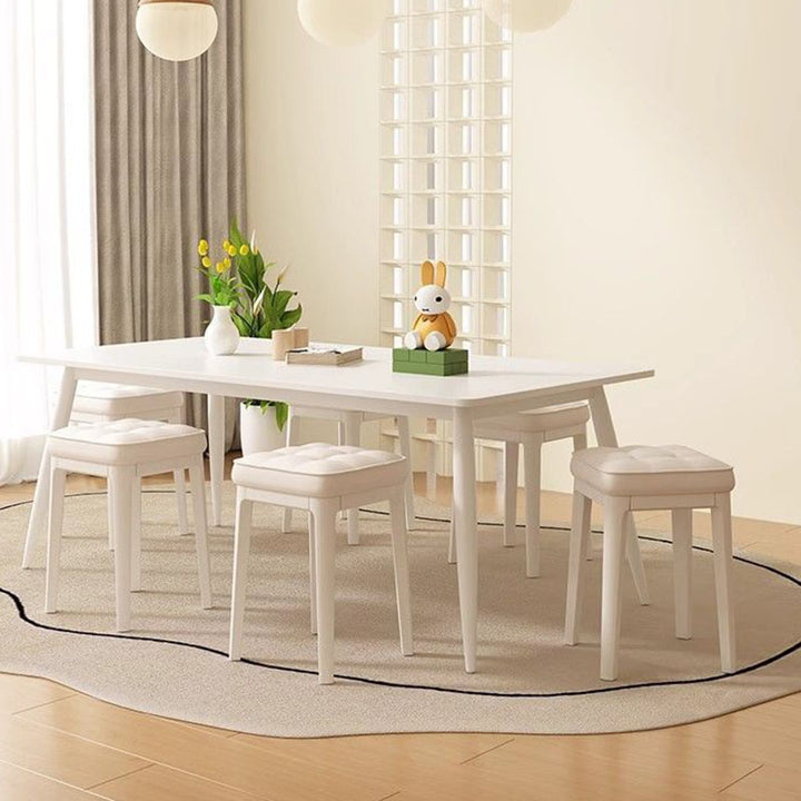 Taburete de tocador sin respaldo ni brazos de cuero de microfibra rectangular minimalista moderno para dormitorio 
