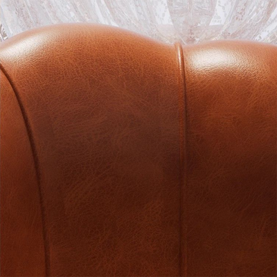 Traditional Vintage Petal-Shaped Oil-Waxed Leather Solid Wood Vanity Stool Backrest Armless For Bedroom