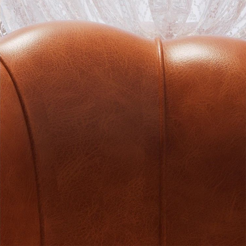 Traditional Vintage Petal-Shaped Oil-Waxed Leather Solid Wood Vanity Stool Backrest Armless For Bedroom