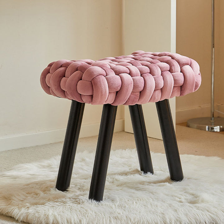كرسي زينة مستطيل عصري من الخشب الصلب المغطى بالمخمل بدون ظهر أو ذراعين لغرفة النوم 