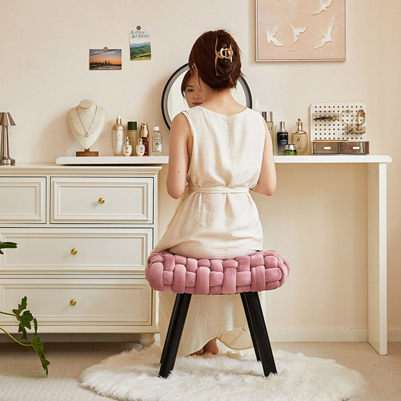 Contemporary Creative Rectangular Velvet Solid Wood Vanity Stool Backless Armless For Bedroom