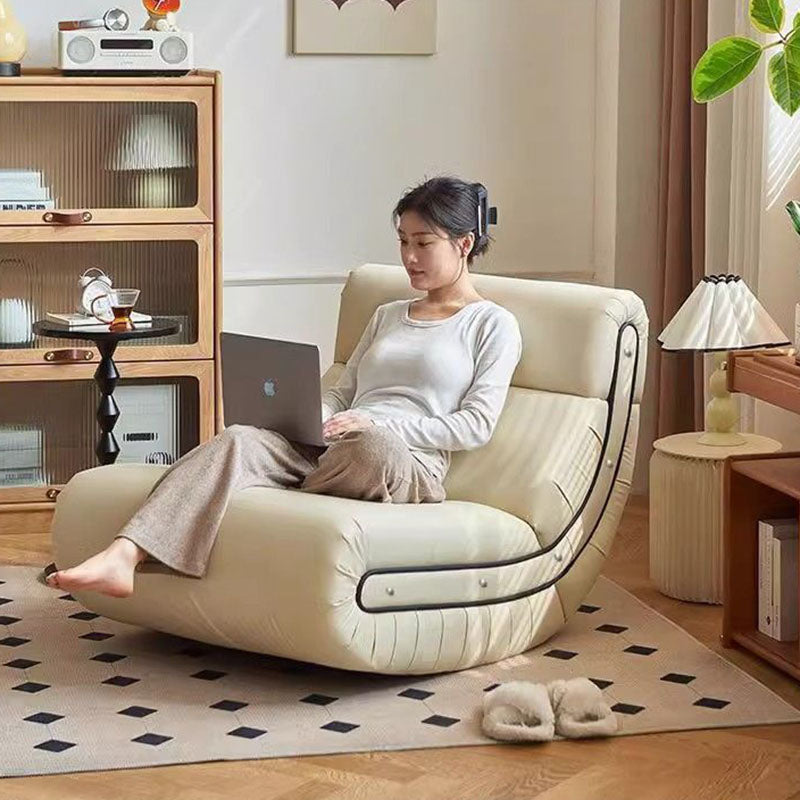 Modern Minimalist Rectangular Cat Claw Leather Solid Wood Rocking Chair Backrest Armless For Living Room