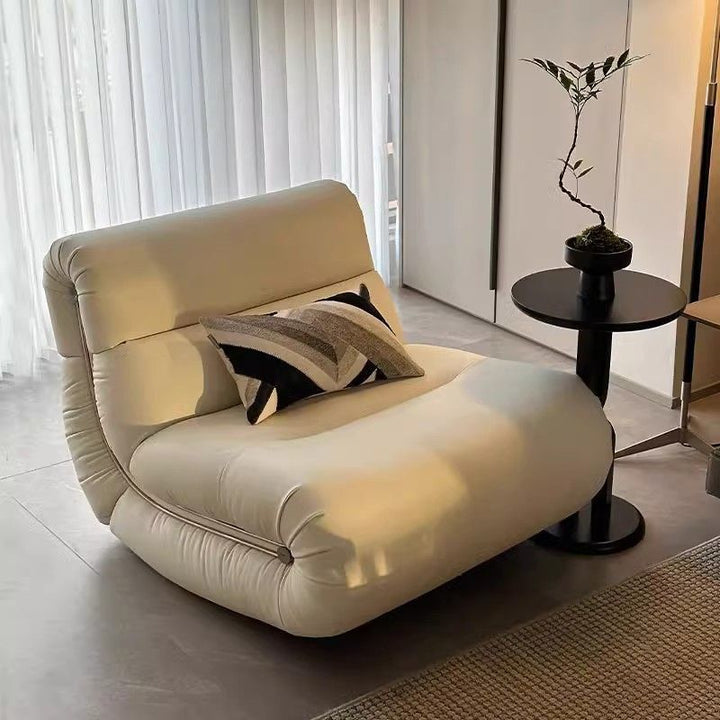 Chaise à bascule rectangulaire moderne minimaliste en cuir et bois massif, sans accoudoirs, avec dossier, pour salon 