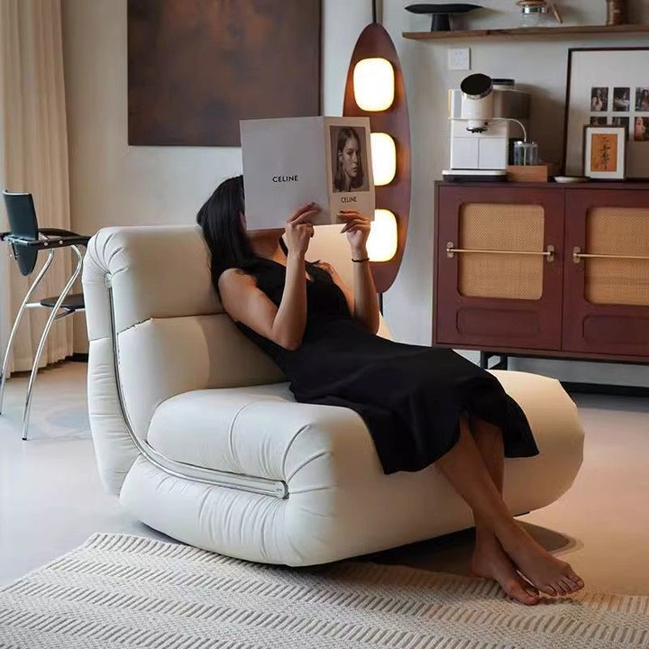 Modern Minimalist Rectangular Cat Claw Leather Solid Wood Rocking Chair Backrest Armless For Living Room