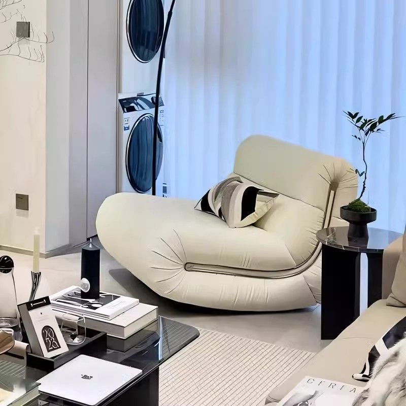 Modern Minimalist Rectangular Cat Claw Leather Solid Wood Rocking Chair Backrest Armless For Living Room