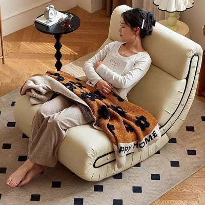 Modern Minimalist Rectangular Cat Claw Leather Solid Wood Rocking Chair Backrest Armless For Living Room