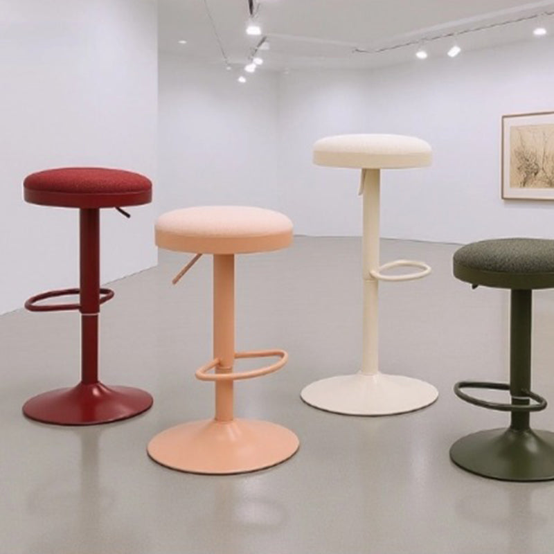 Modern Minimalist Carbon Steel Cotton-Linen Cylindrical Bar Stool Backless For Dining Room & Kitchen