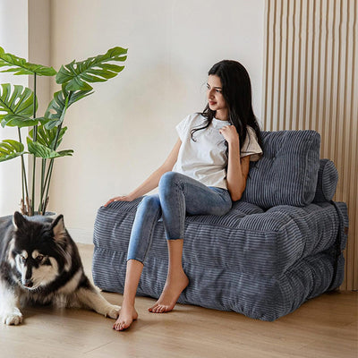 Modern Minimalist Corduroy Sponge Rectangular Folding Accent Chair Backrest For Living Room