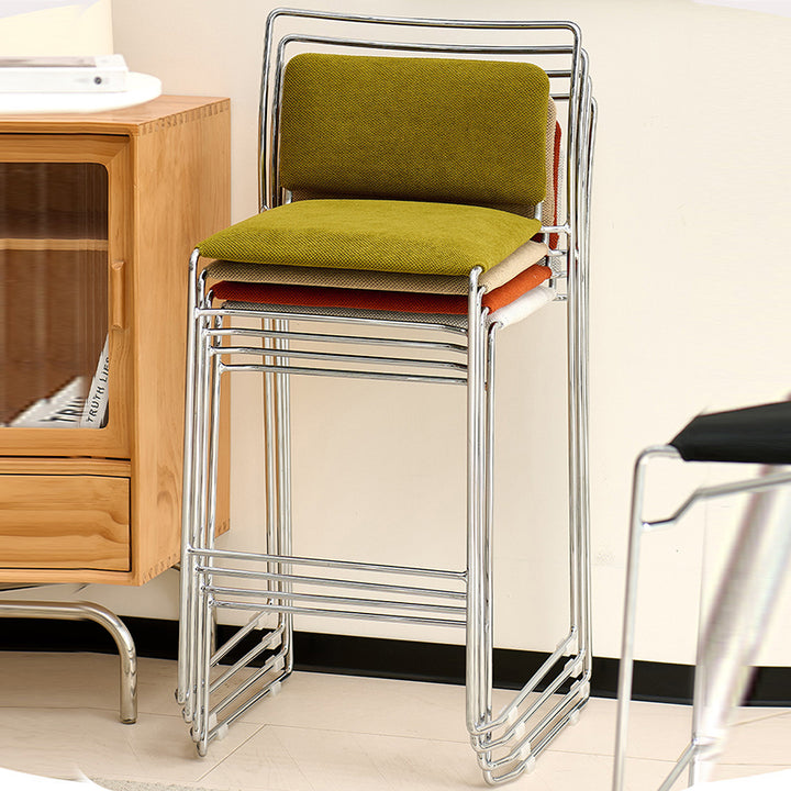 Tabouret de bar rectangulaire moderne minimaliste en coton-lin et acier avec dossier pour salle à manger et cuisine 