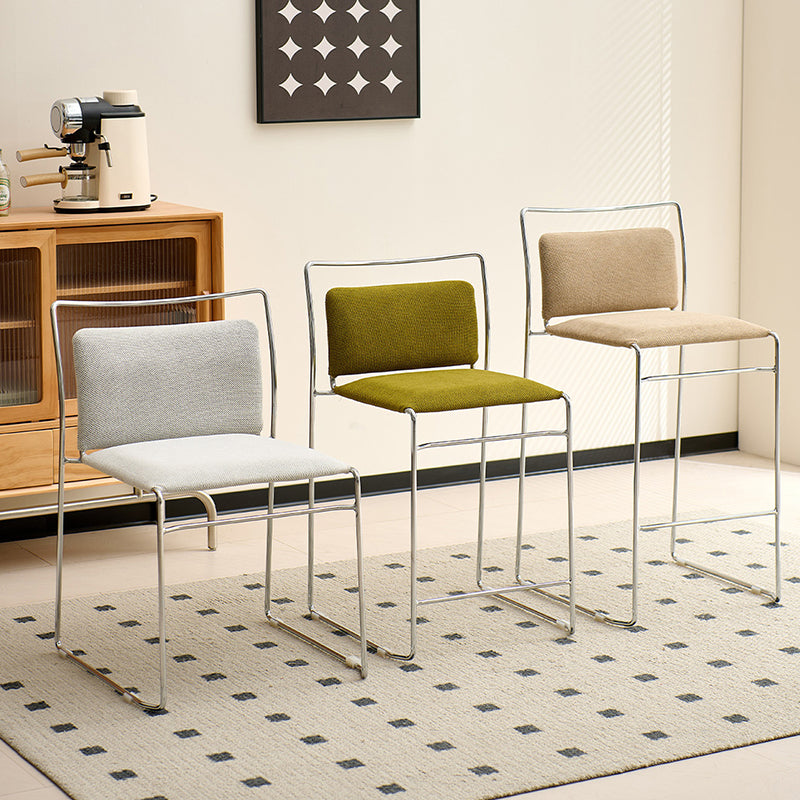 Tabouret de bar rectangulaire moderne minimaliste en coton-lin et acier avec dossier pour salle à manger et cuisine 
