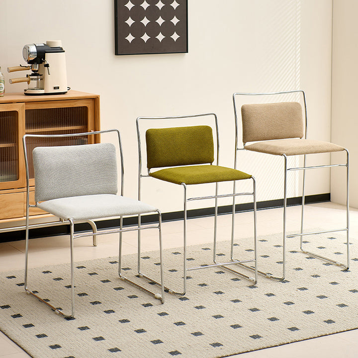 Tabouret de bar rectangulaire moderne minimaliste en coton-lin et acier avec dossier pour salle à manger et cuisine 