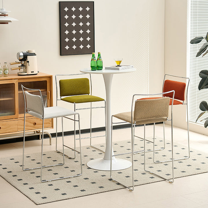 Tabouret de bar rectangulaire moderne minimaliste en coton-lin et acier avec dossier pour salle à manger et cuisine 