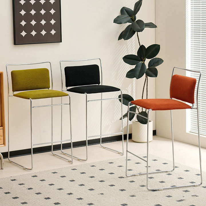 Tabouret de bar rectangulaire moderne minimaliste en coton-lin et acier avec dossier pour salle à manger et cuisine 