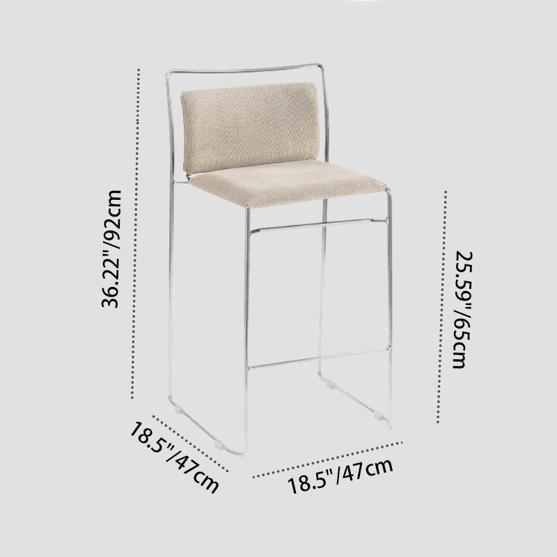 Modern Minimalist Cotton-Linen Steel Rectangular Bar Stool Backrest For Dining Room & Kitchen
