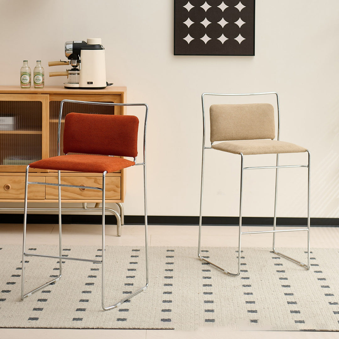 Tabouret de bar rectangulaire moderne minimaliste en coton-lin et acier avec dossier pour salle à manger et cuisine 