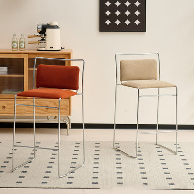 Modern Minimalist Cotton-Linen Steel Rectangular Bar Stool Backrest For Dining Room & Kitchen