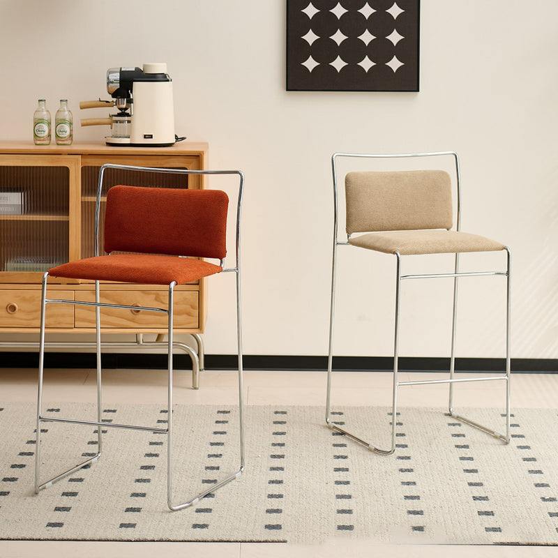 Modern Minimalist Cotton-Linen Steel Rectangular Bar Stool Backrest For Dining Room & Kitchen