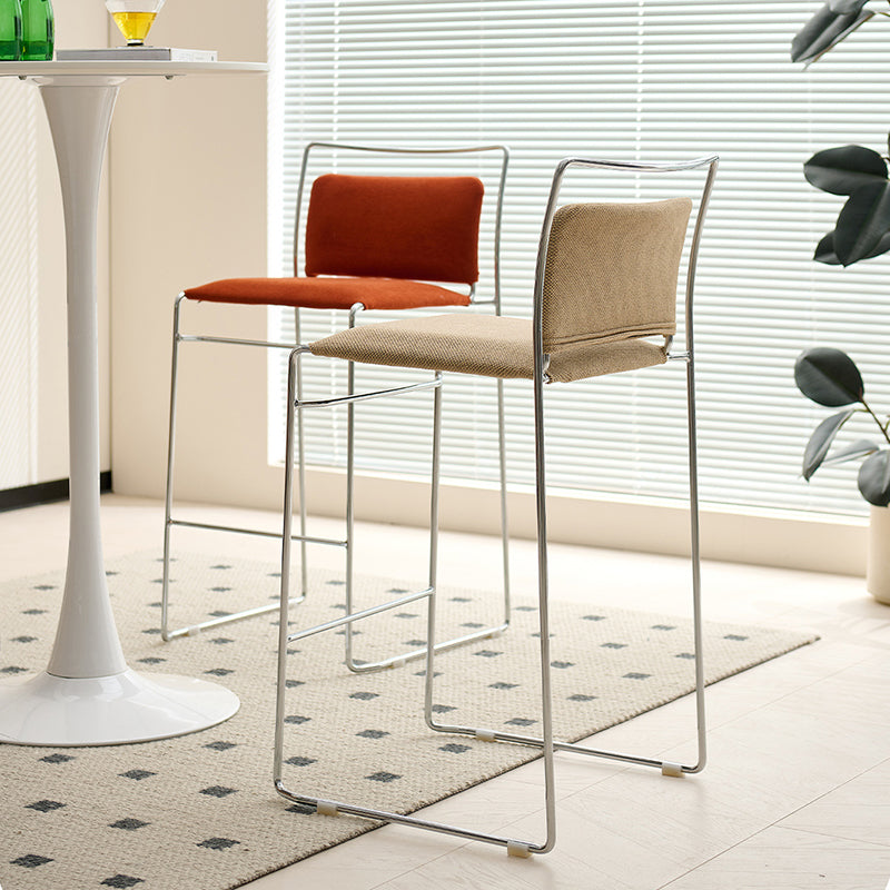 Tabouret de bar rectangulaire moderne minimaliste en coton-lin et acier avec dossier pour salle à manger et cuisine 