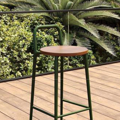 Contemporary Nordic Carbon Steel Solid Wood Rectangular Outdoor Bar Stool Backless For Outdoor