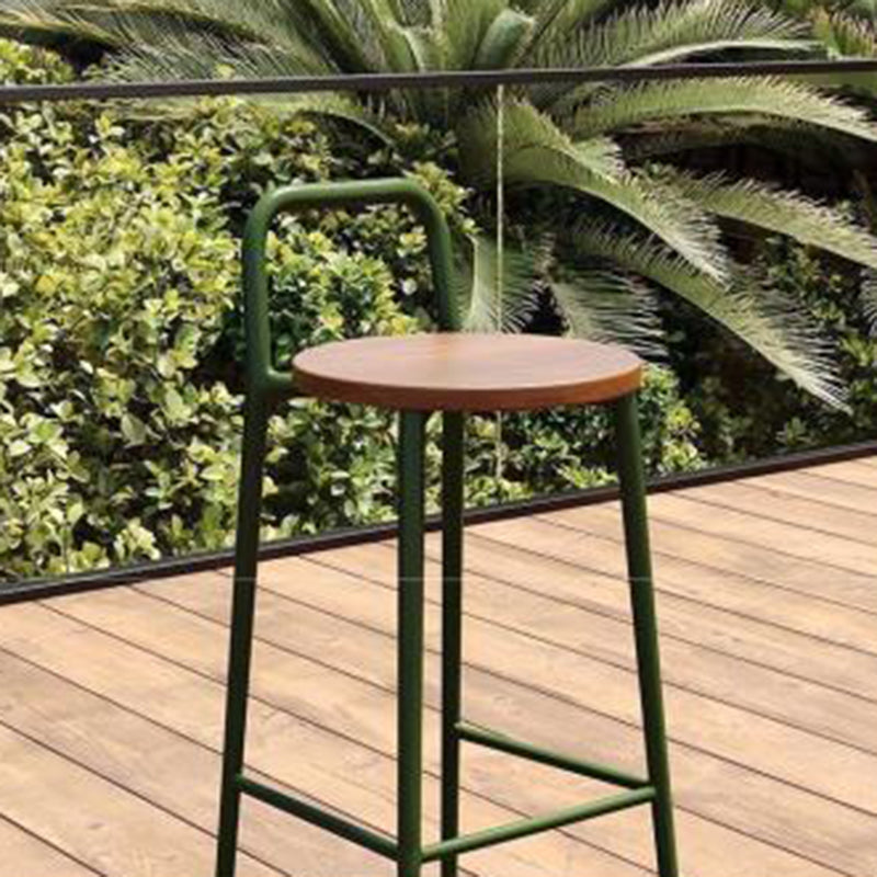 Contemporary Nordic Carbon Steel Solid Wood Rectangular Outdoor Bar Stool Backless For Outdoor