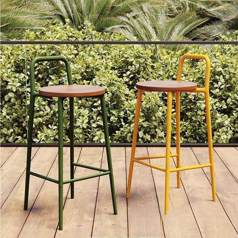 Contemporary Nordic Carbon Steel Solid Wood Rectangular Outdoor Bar Stool Backless For Outdoor