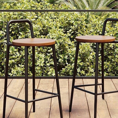 Contemporary Nordic Carbon Steel Solid Wood Rectangular Outdoor Bar Stool Backless For Outdoor