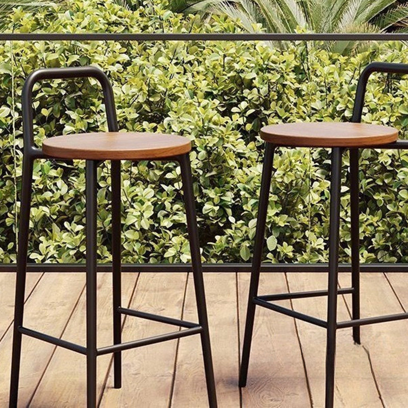 Contemporary Nordic Carbon Steel Solid Wood Rectangular Outdoor Bar Stool Backless For Outdoor