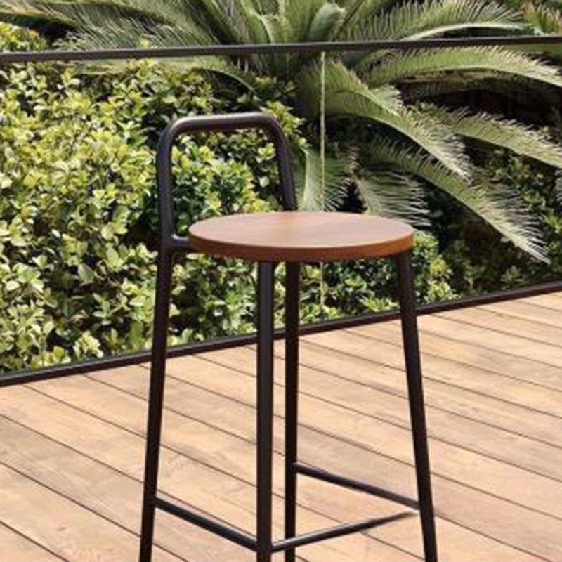 Contemporary Nordic Carbon Steel Solid Wood Rectangular Outdoor Bar Stool Backless For Outdoor